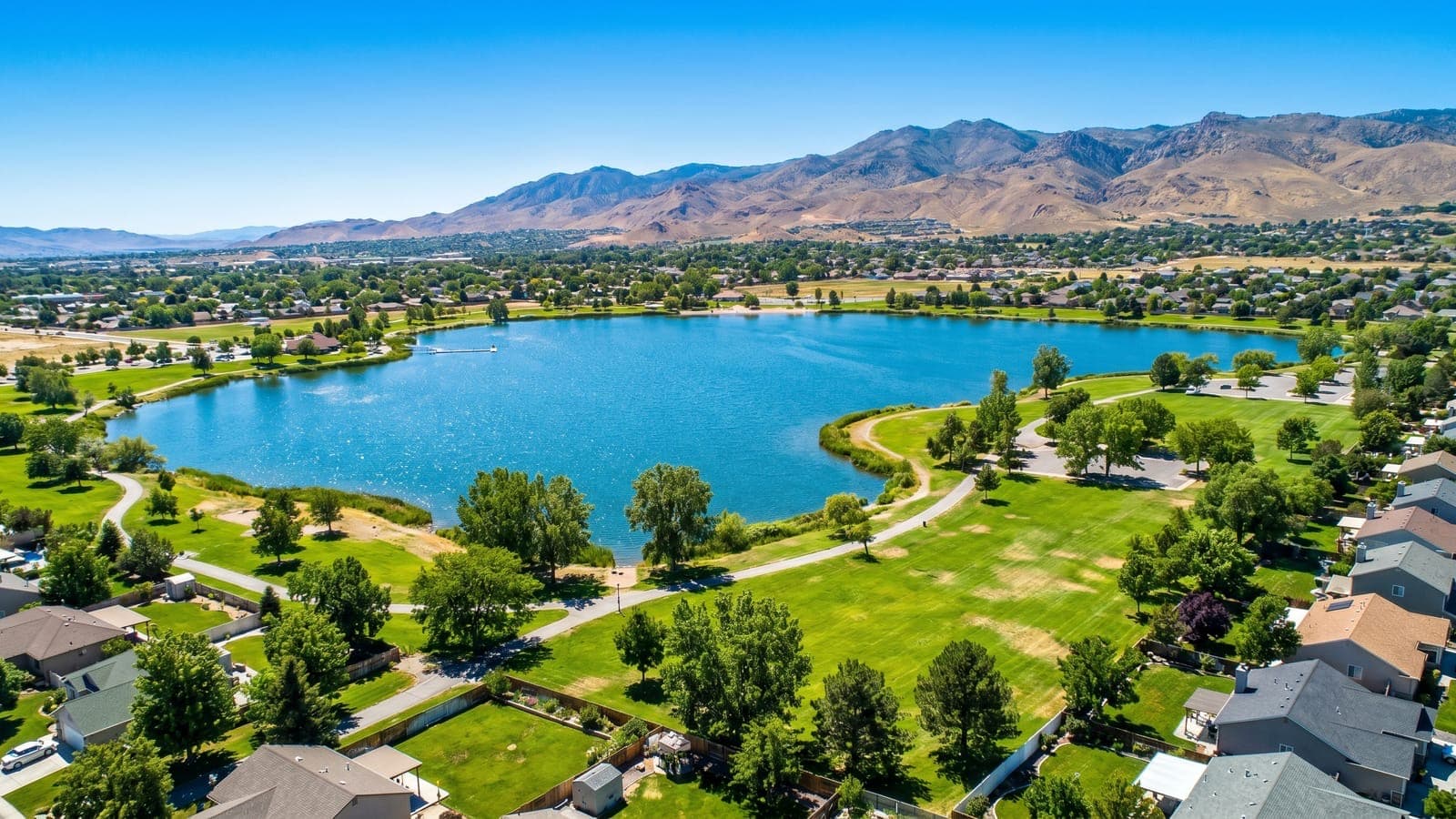 Residential neighborhood in Sparks, Nevada near the Truckee River with mountain views